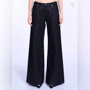 Viavia Low and Baggy Wide Leg Black Jeans Manhattan Shine Coated Denim Italy 25